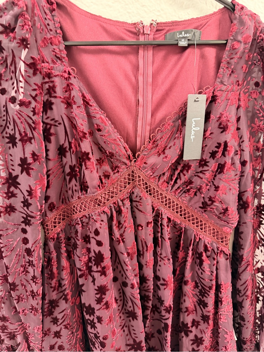 Lulu's Burgundy Lace-Trim Dress